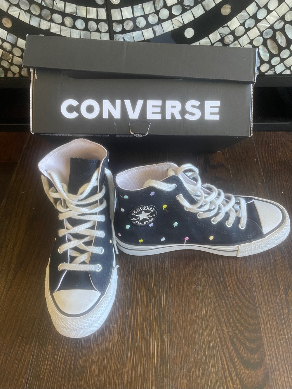 Converse Kids Black High-Top Sneakers with Multicolor Dot Accents